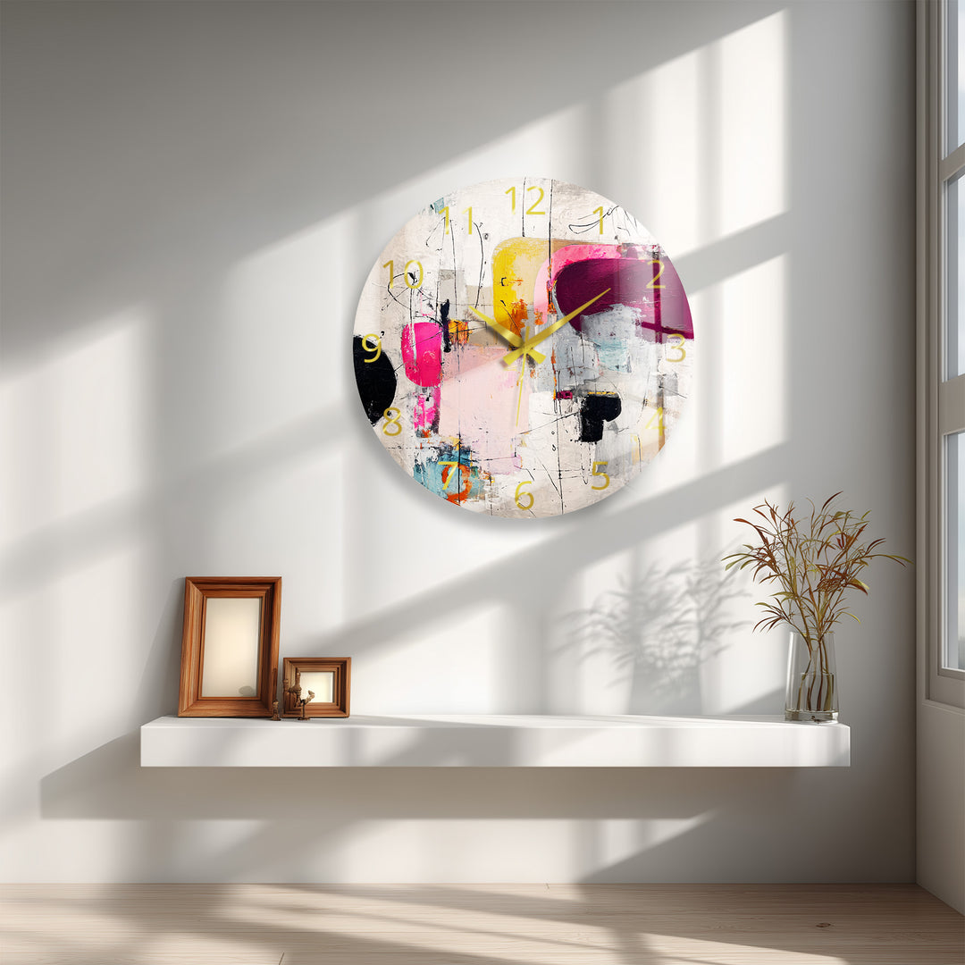 Pink Abstract Glass Wall Clock – Modern Geometric Art
