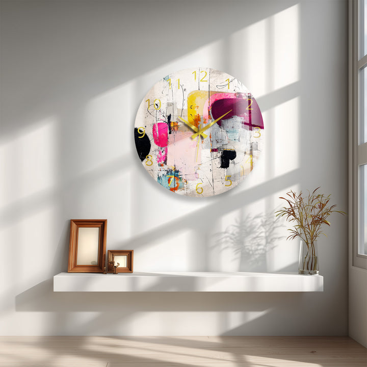 Pink Abstract Glass Wall Clock – Modern Geometric Art