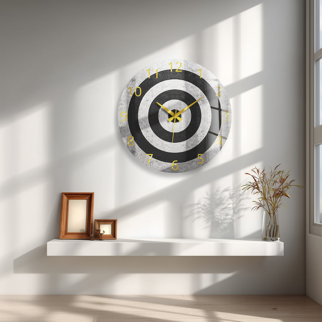 Black and White Glass Wall Clock – Minimalist Concentric Circles