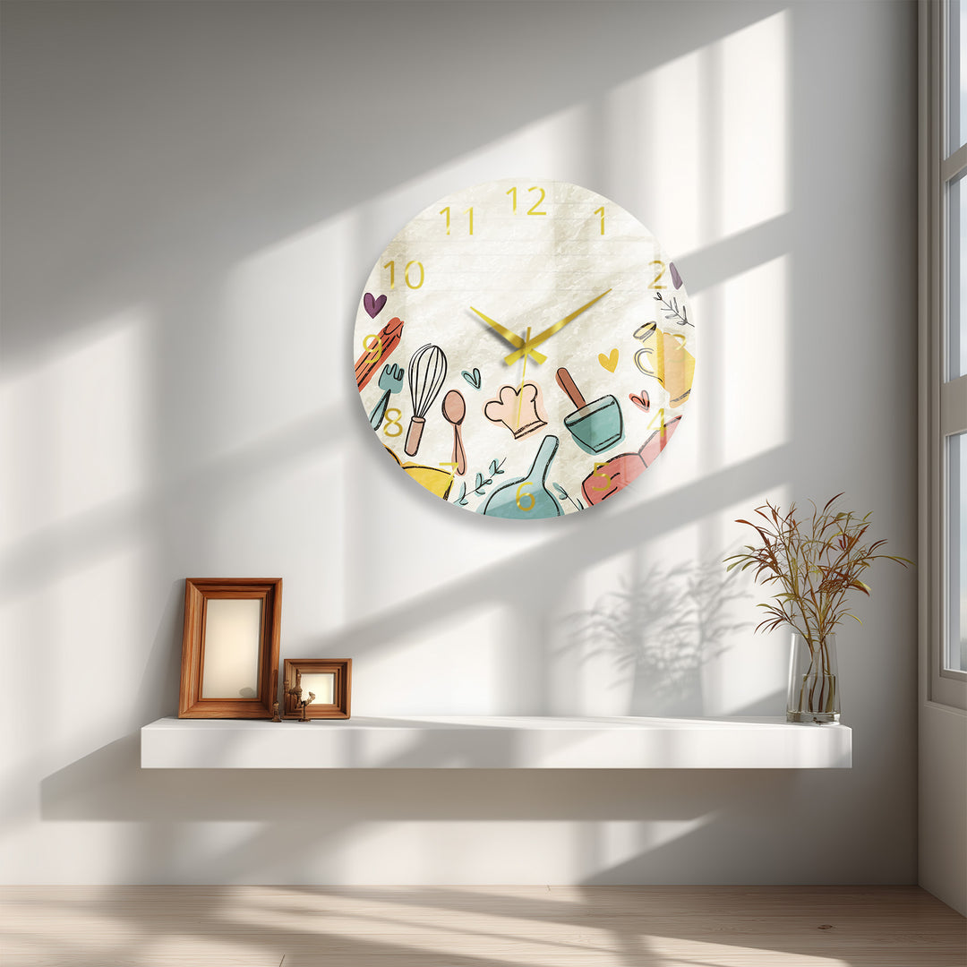 Kitchen Utensils Glass Wall Clock – Cute Cooking Kitchen Decor