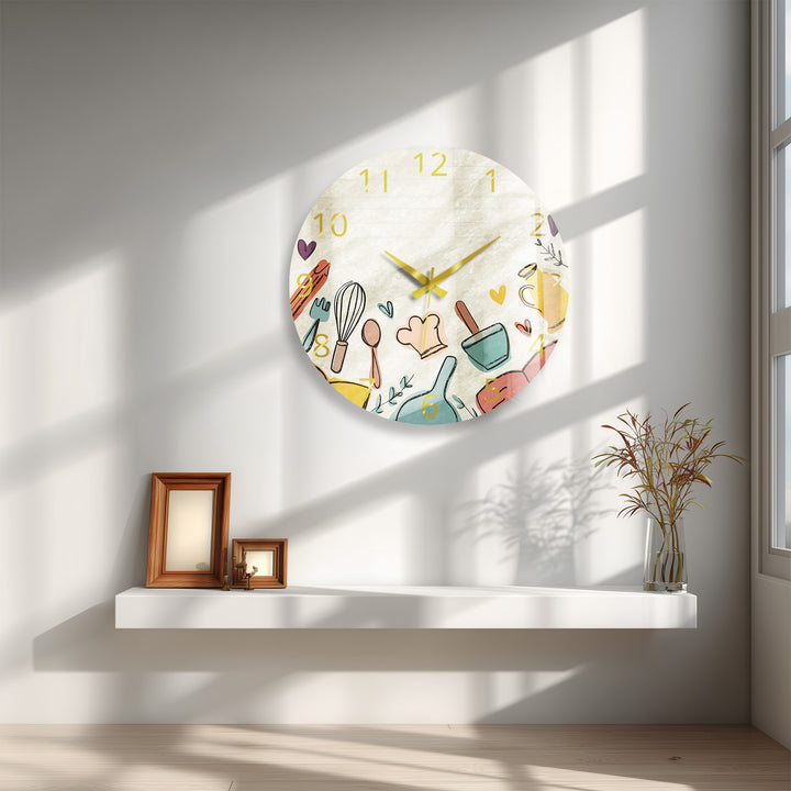 Kitchen Utensils Glass Wall Clock – Cute Cooking Kitchen Decor