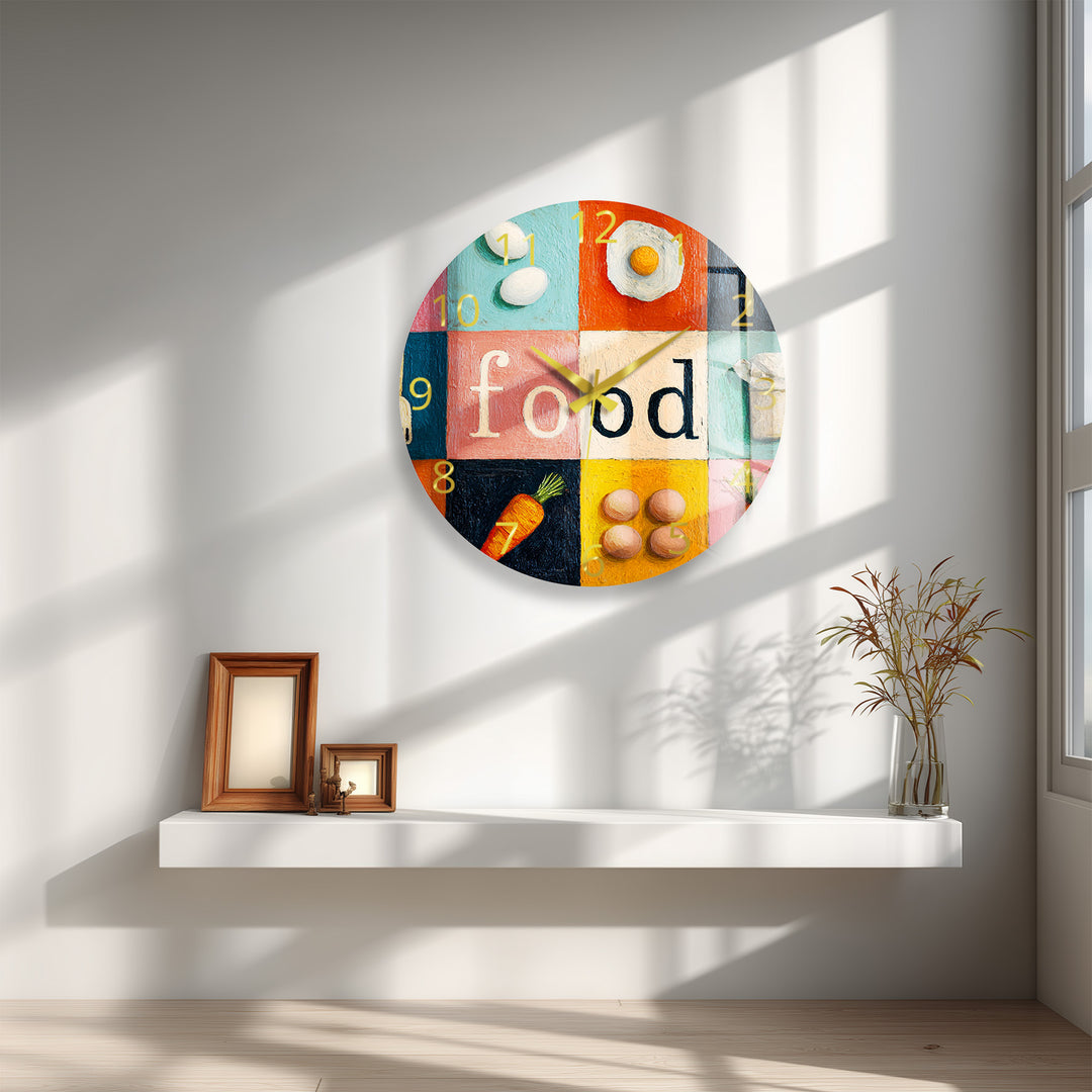 Colorful Food Glass Wall Clock – Retro Kitchen Decor