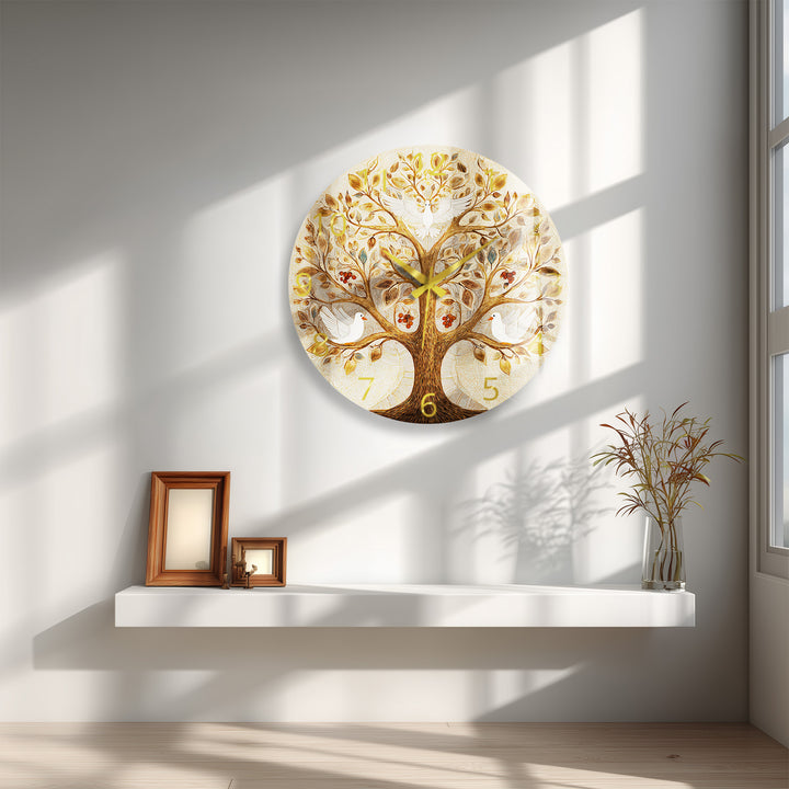 Tree of Life Glass Wall Clock – White Dove Botanical Decor