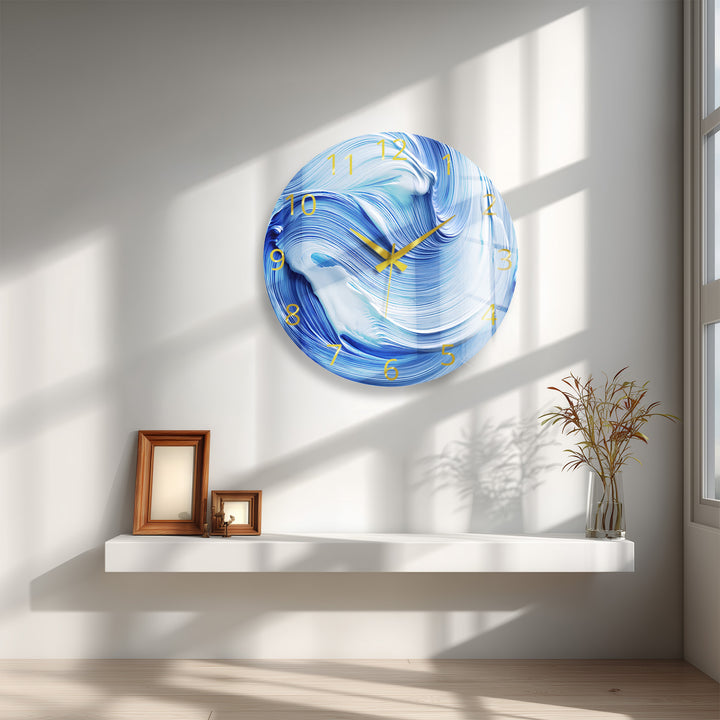 Blue Swirl Glass Wall Clock – Abstract Ölgemälde  Decor