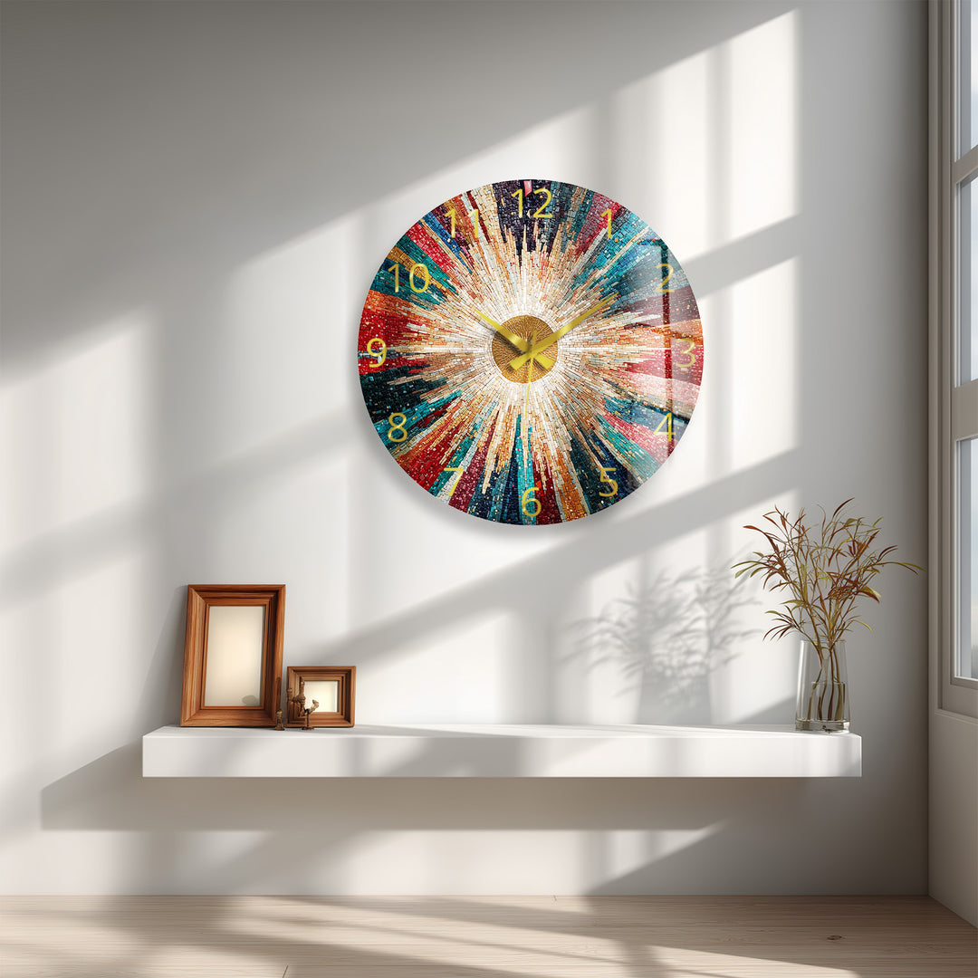 Colorful Sunburst Glass Wall Clock – Radiant Mosaic Art Decor