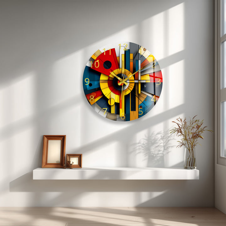 Bauhaus Style Glass Wall Clock – Colorful Geometric Art
