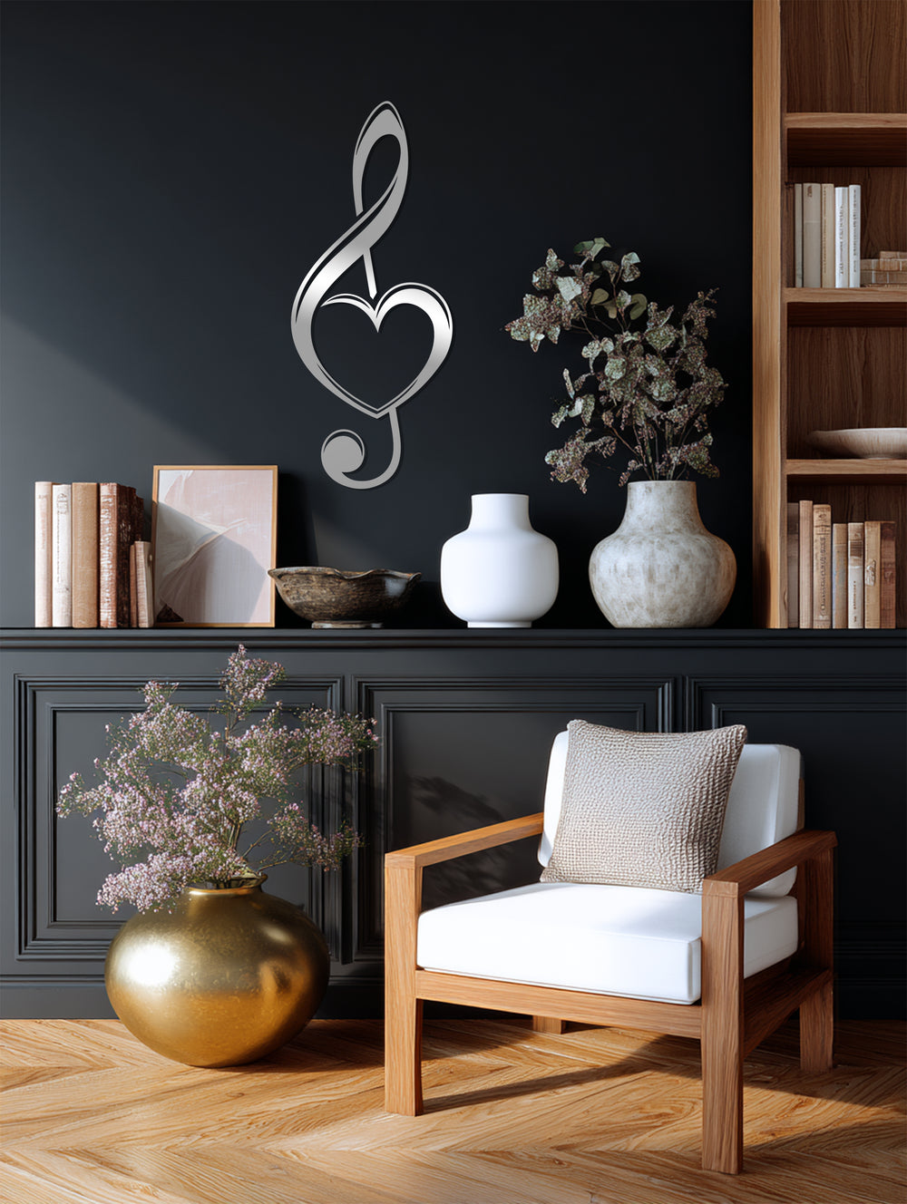 Black musical note wall decor with heart design