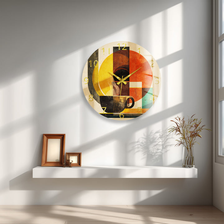 Mid Century Coffee Glass Wall Clock – Retro Geometric Decor