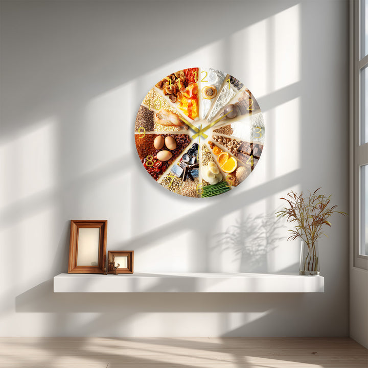 Baking Glass Wall Clock – Rustic Kitchen Ingredients Decor
