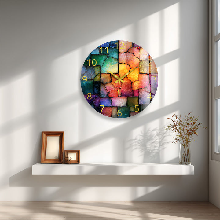 Colorful Mosaic Glass Wall Clock – Abstract Stone Pattern Decor