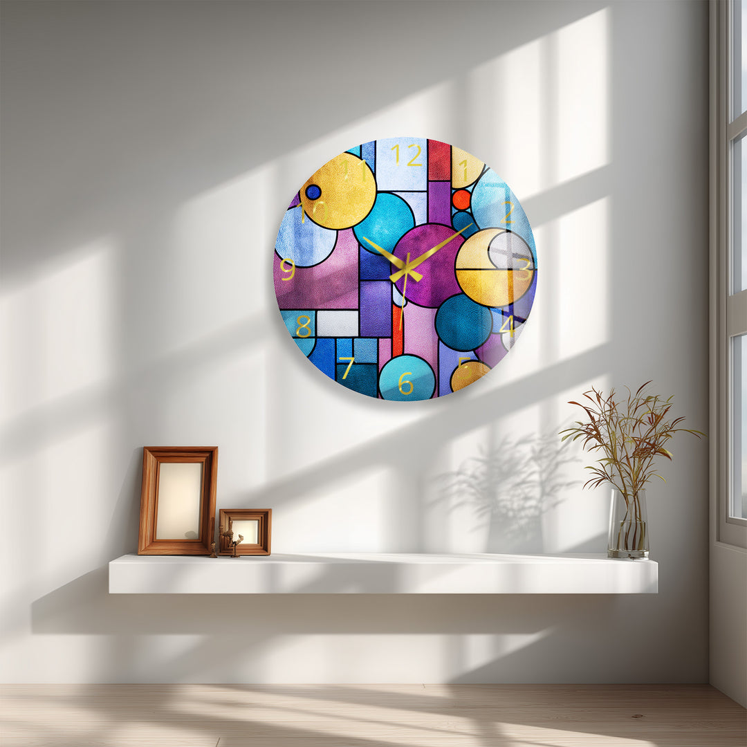 Colorful Geometric Glass Wall Clock – Modern Abstract Circle Art
