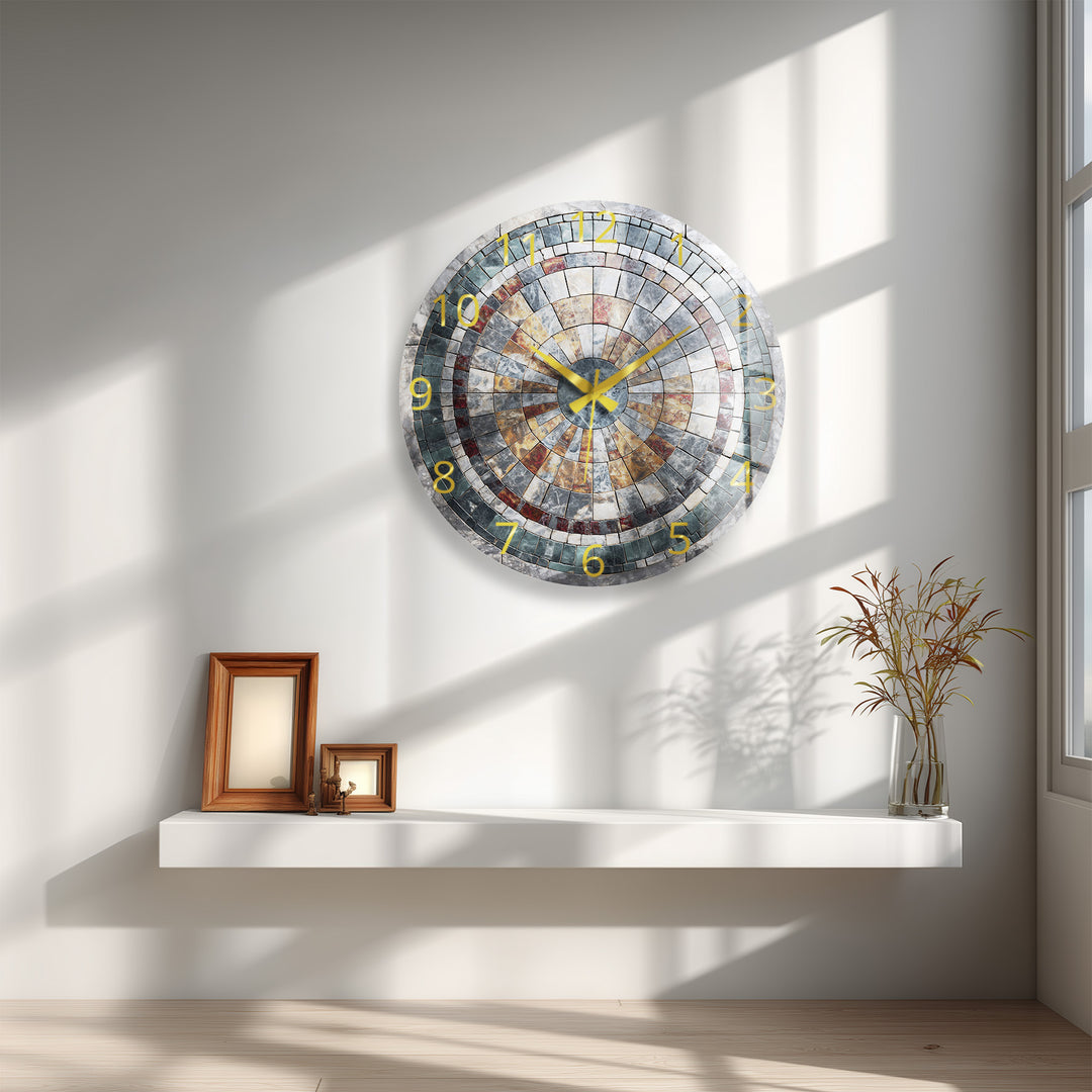 Stone Mosaic Glass Wall Clock – Rustic Geometric Decor