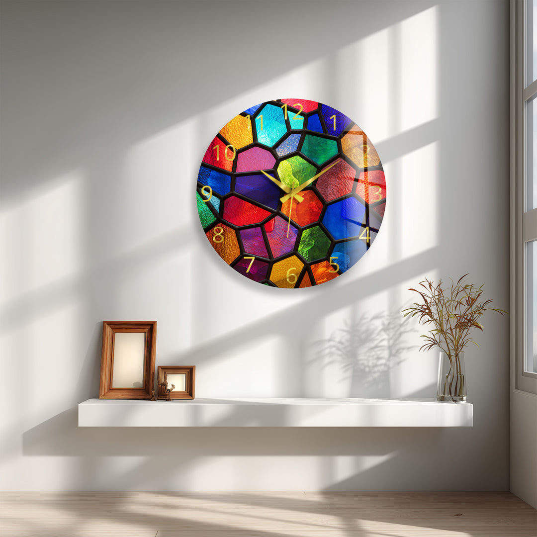 Colorful Glass Wall Clock – Rainbow Stained Glass Style