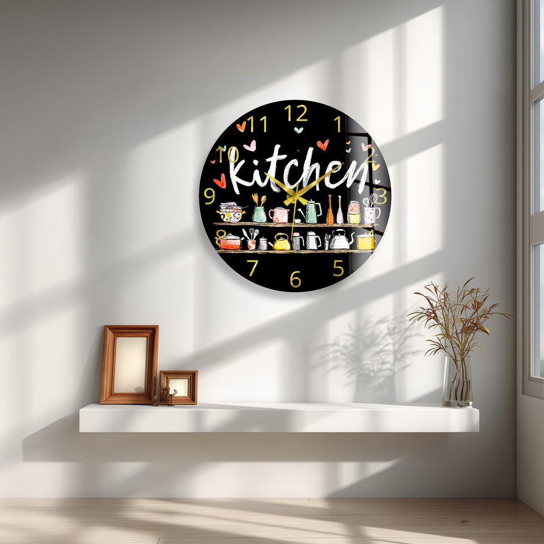 Cute Kitchen Glass Wall Clock – Colorful Cooking Utensils Decor
