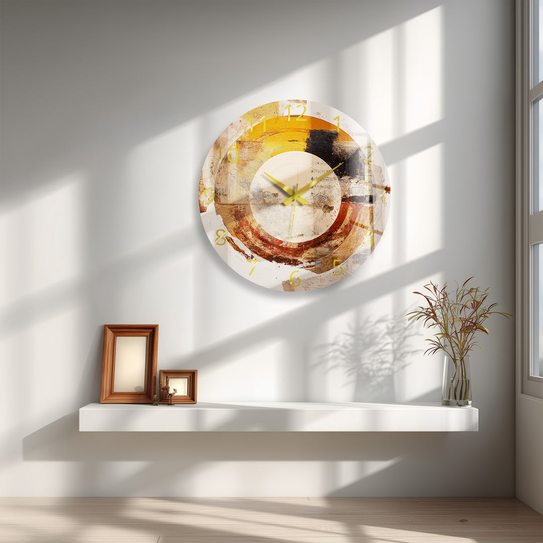Neutral Abstract Glass Wall Clock – Earth Tone Circle Art