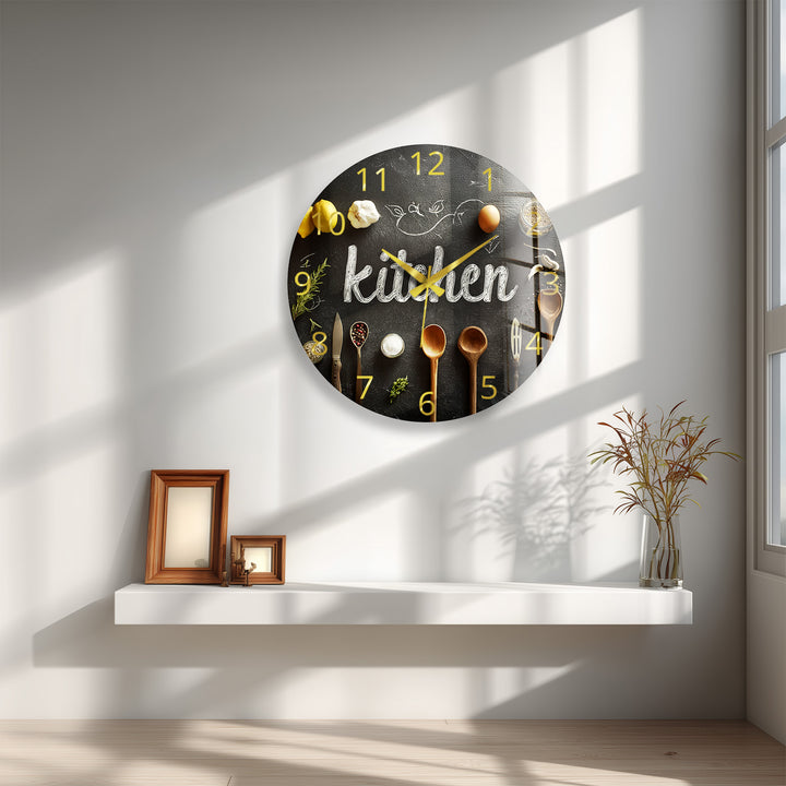 Rustic Kitchen Glass Wall Clock – Farmhouse Chalkboard Decor