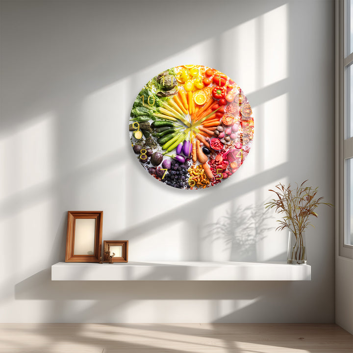 Vegetable Glass Wall Clock – Colorful Farmhouse Kitchen Decor