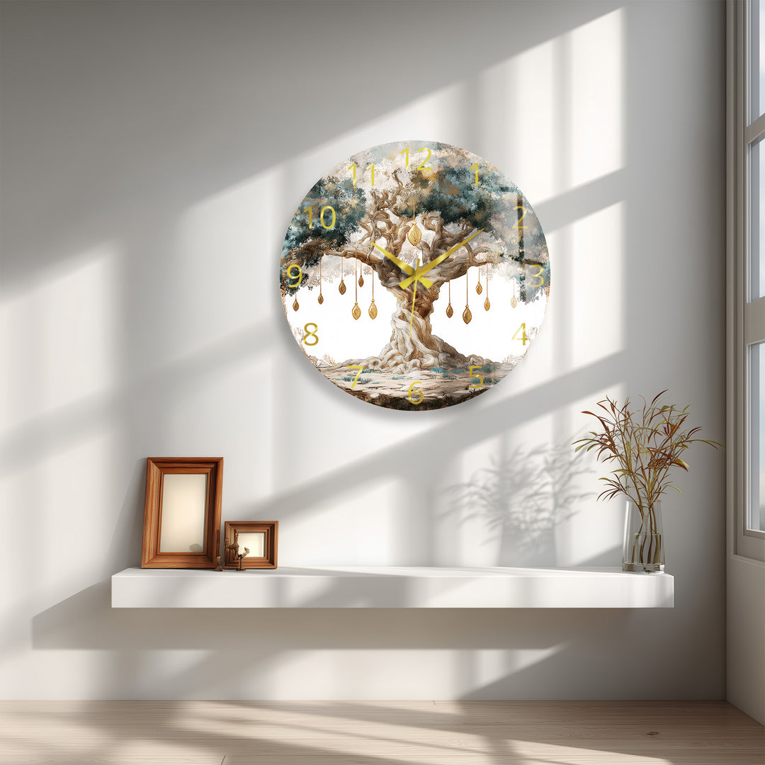 Mystical Tree of Life Glass Wall Clock – Enchanted Forest Decor