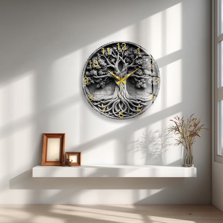 Black and White Tree of Life Glass Wall Clock – Celtic Style Art