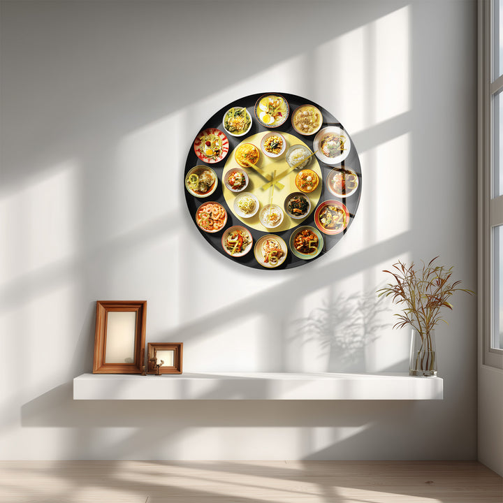Asian Food Glass Wall Clock – Restaurant Kitchen Decor