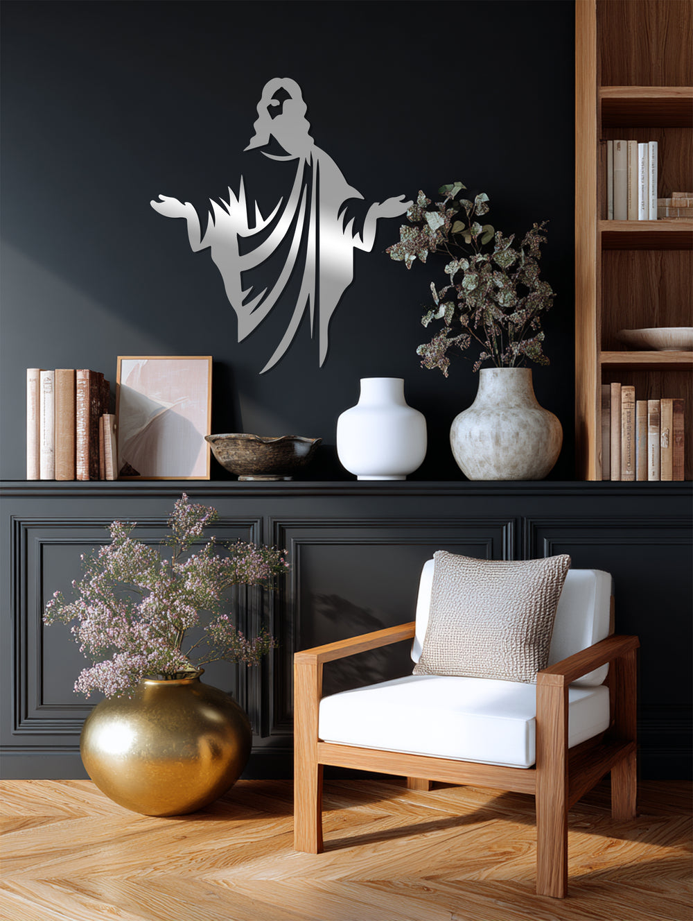 Elegant divine figure silhouette wall art for peaceful interiors