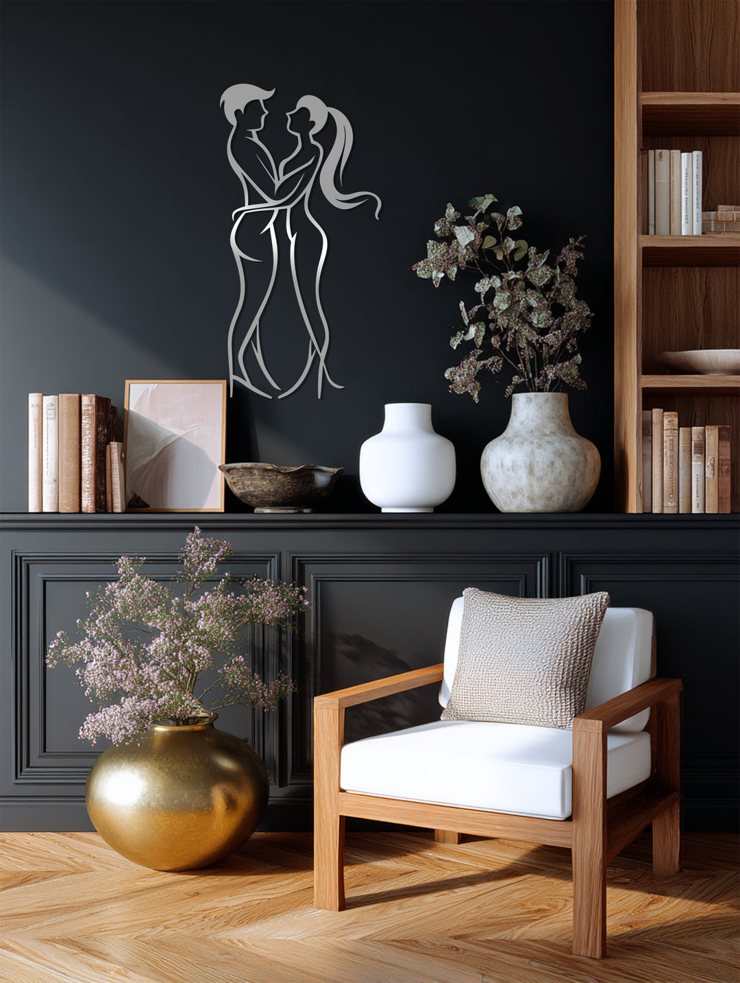 Embrace of Love Metal Wall Art – Minimalist Couple Silhouette Decor