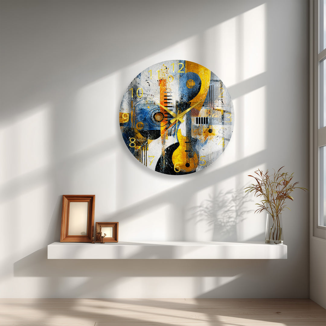 Abstract Music Glass Wall Clock – Piano Notes Modern Art Decor