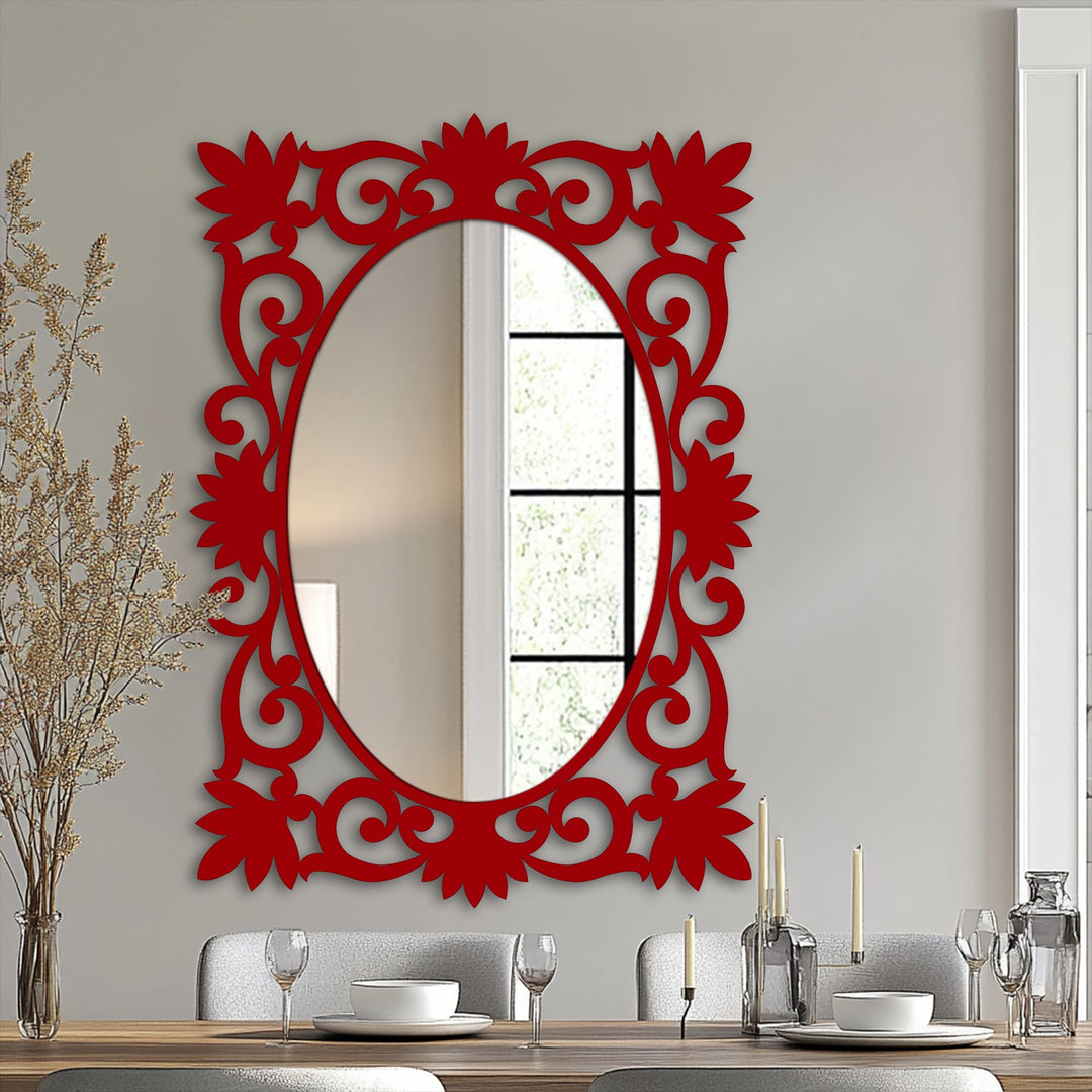 Outlining the geometric elements, this floral baroque oval floor mirror showcases intricate symmetrical patterns, making it ideal for decorating with wall mirrors.