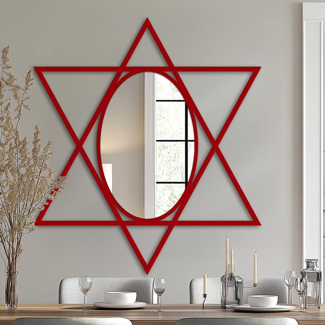 Interlocking triangle frame oval mirror