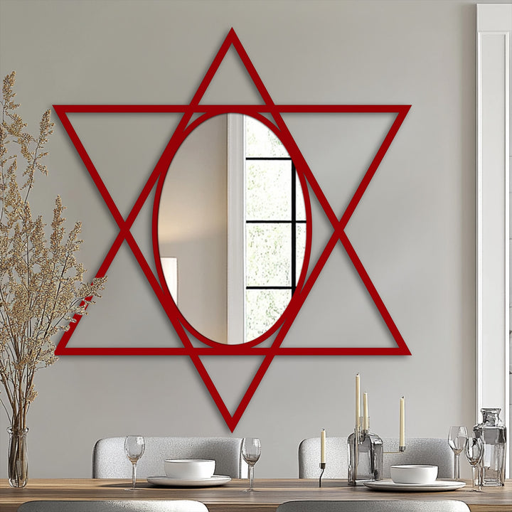 Interlocking triangle frame oval mirror