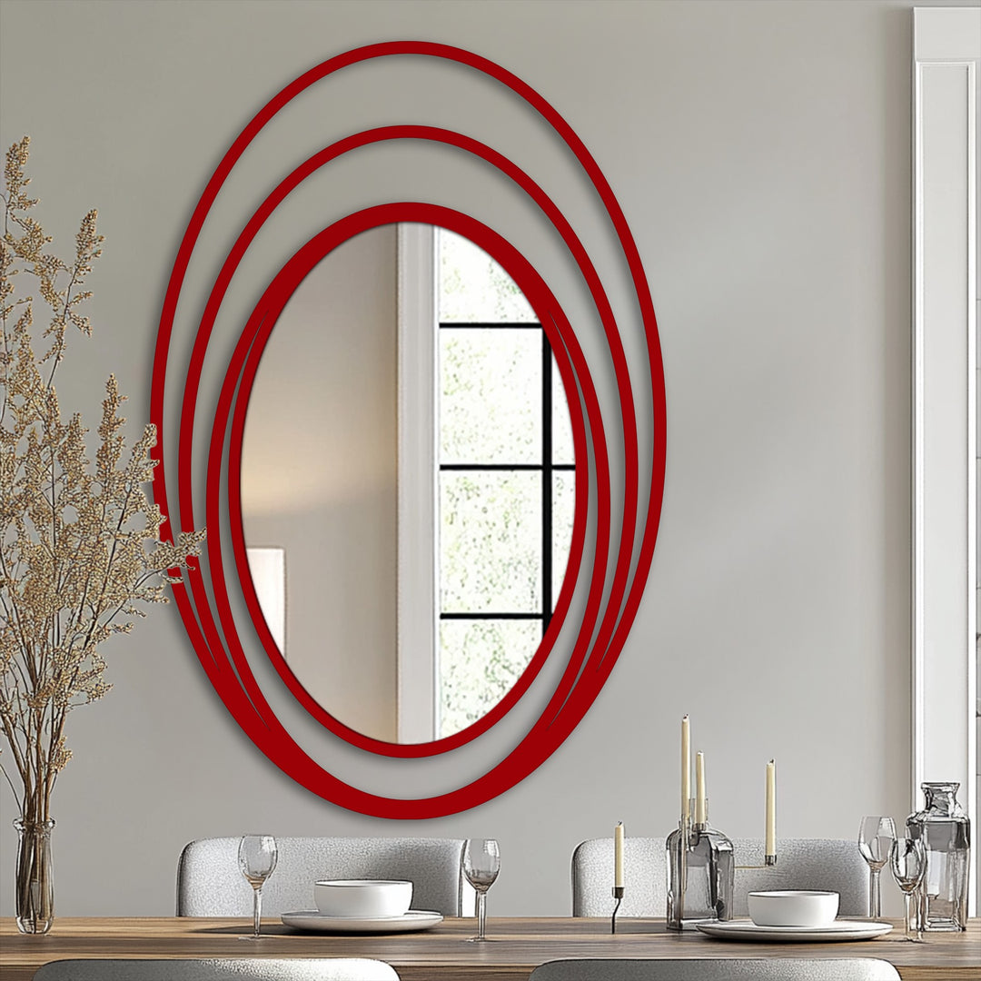 Sculptural layered oval bathroom mirror