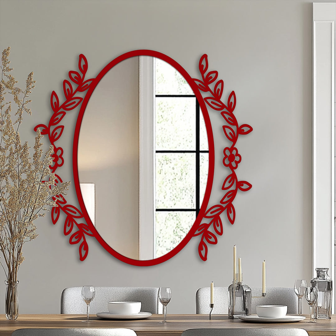 Twisting floral vines create a dynamic sense of movement around this Botanical Elegance oval floor mirror, making it striking metal art for wall décor.