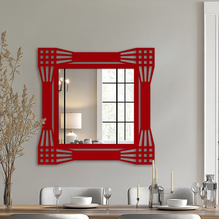 Highlighting the layering effect, the architectural grid geometric frame creates a striking visual depth in this square floor mirror for wall decor.