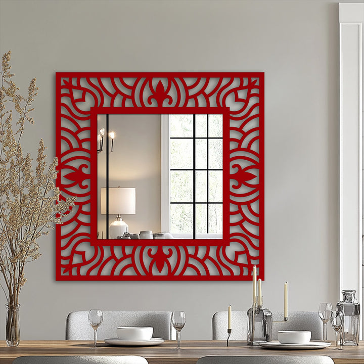 The ornate, wave-like metal frame on this square floor mirror creates a dynamic sense of movement, showcasing its modern metal art for wall appeal.