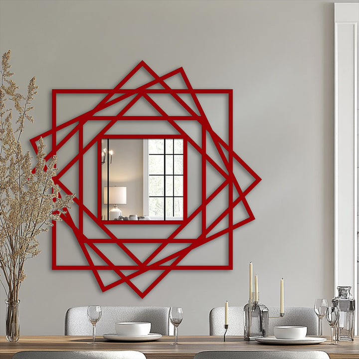 Reflecting smooth glass in a square floor mirror with layered geometric frames, the surface texture showcases sleek modern wall mirrors in an abstract design.