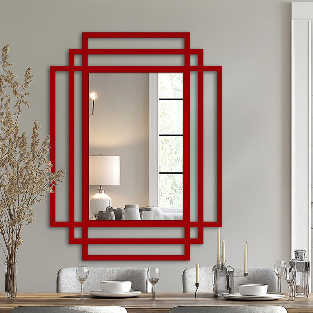 Cadres rectangulaires superposés Décoration Murale Métal Miroir–Design architectural noir moderne