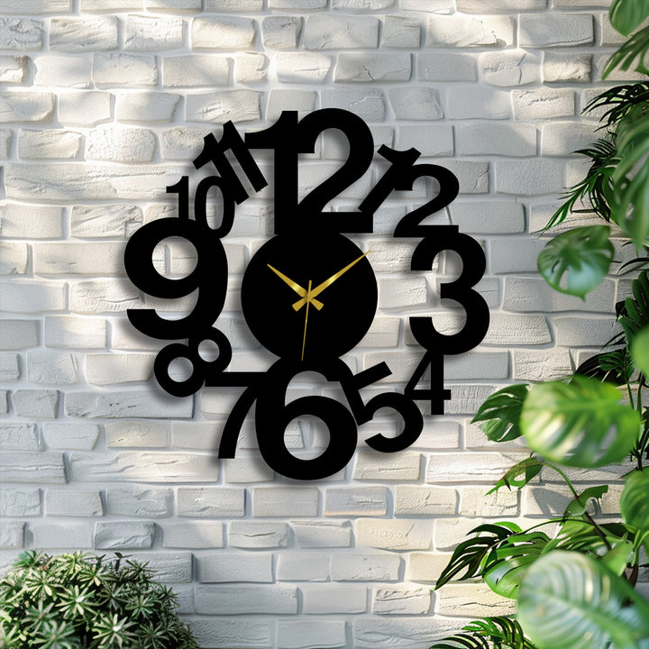 The layering effect is highlighted by the abstract number spiral metal wall clock's dimensional numerals, offering a striking, unique metal wall art display.