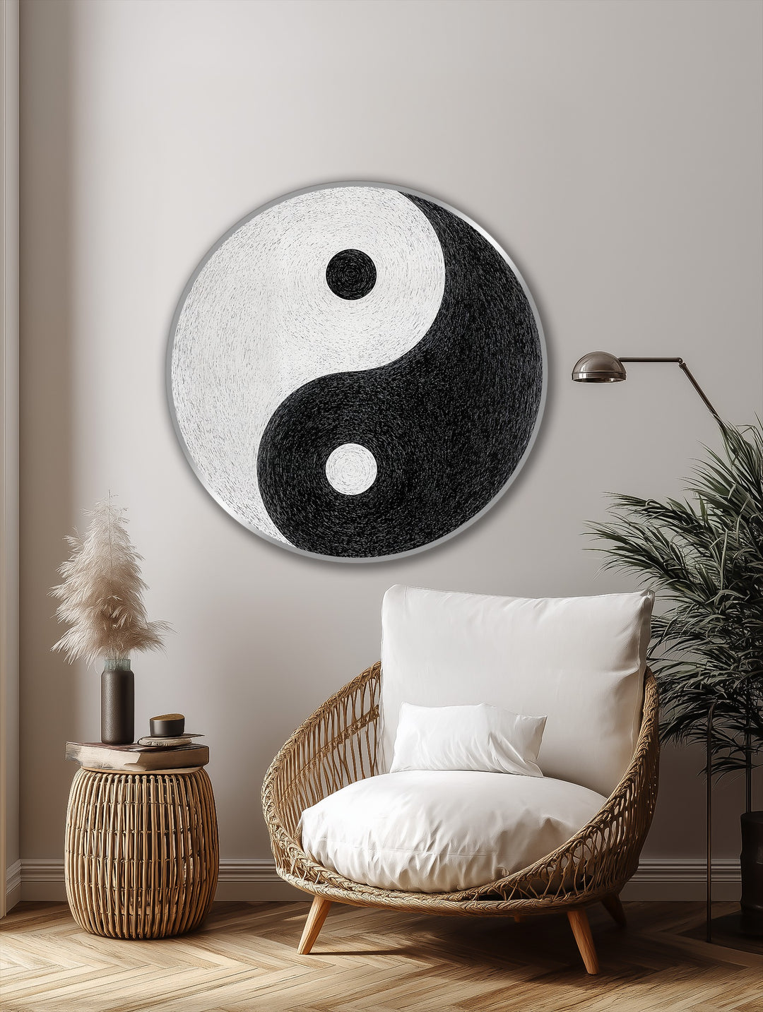 Équilibre éternel–Rond minimaliste Yin Yang Tableau Peinture à l’huile