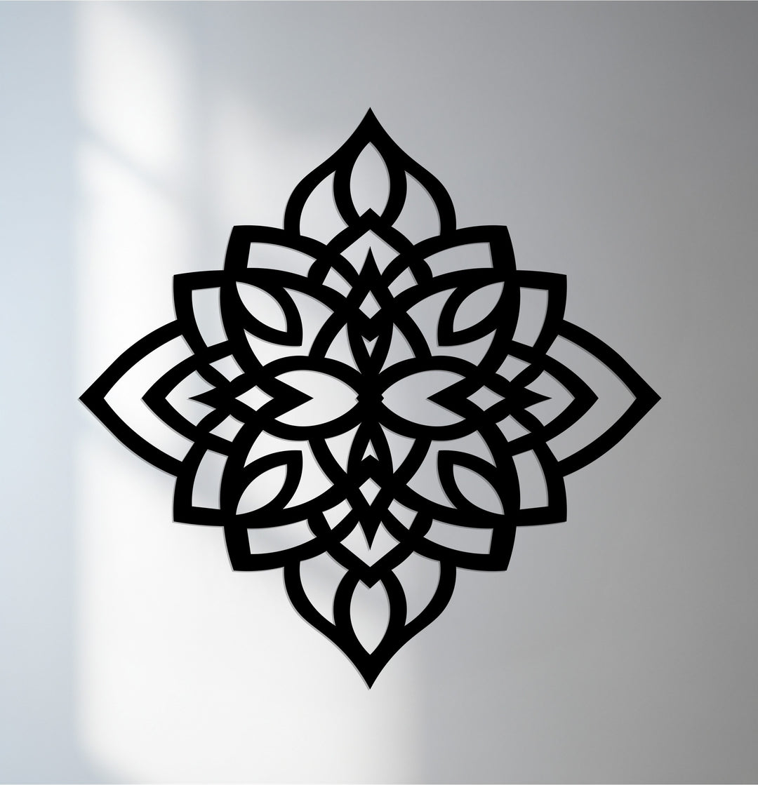 Sacred lotus metal wall art with geometric pattern