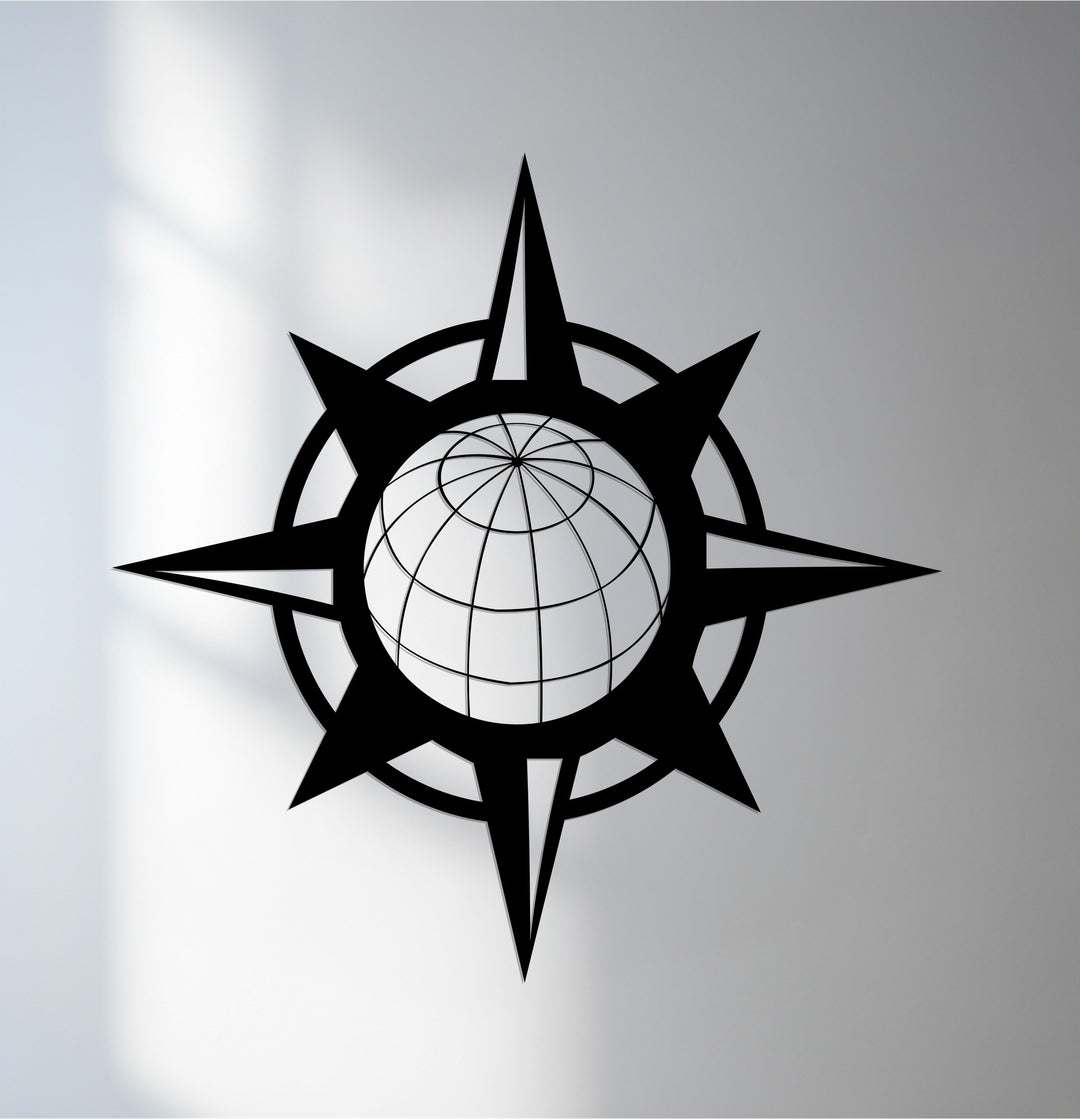 Minimal compass globe metal wall art modern decor