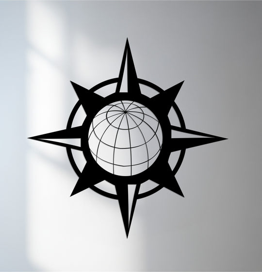 Minimal compass globe metal wall art modern decor