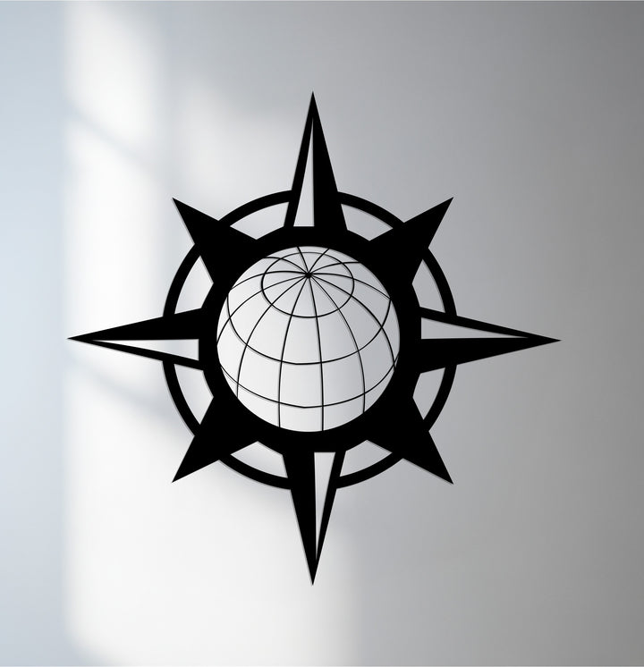 Minimal compass globe metal wall art modern decor