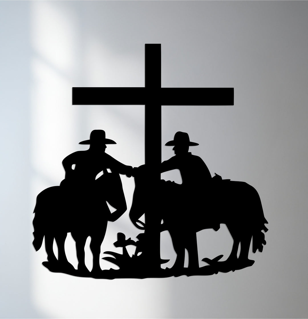 Cowboys at the Cross Western metal wall art
