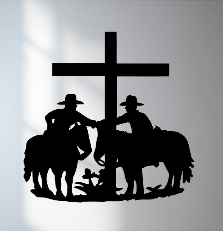 Cowboys at the Cross Western metal wall art