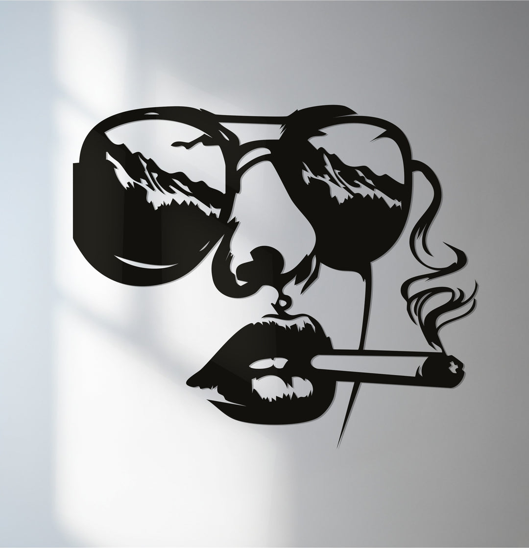 Abstract face smoking sunglasses modern metal wall art