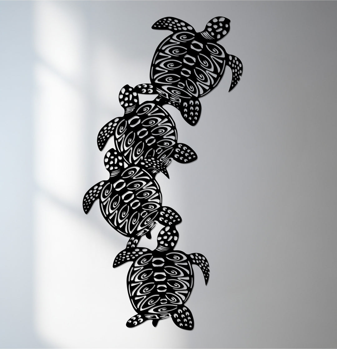 Sea turtle metal wall art with tribal design