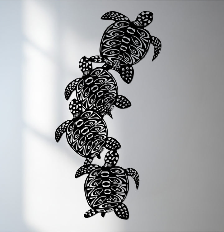 Sea turtle metal wall art with tribal design