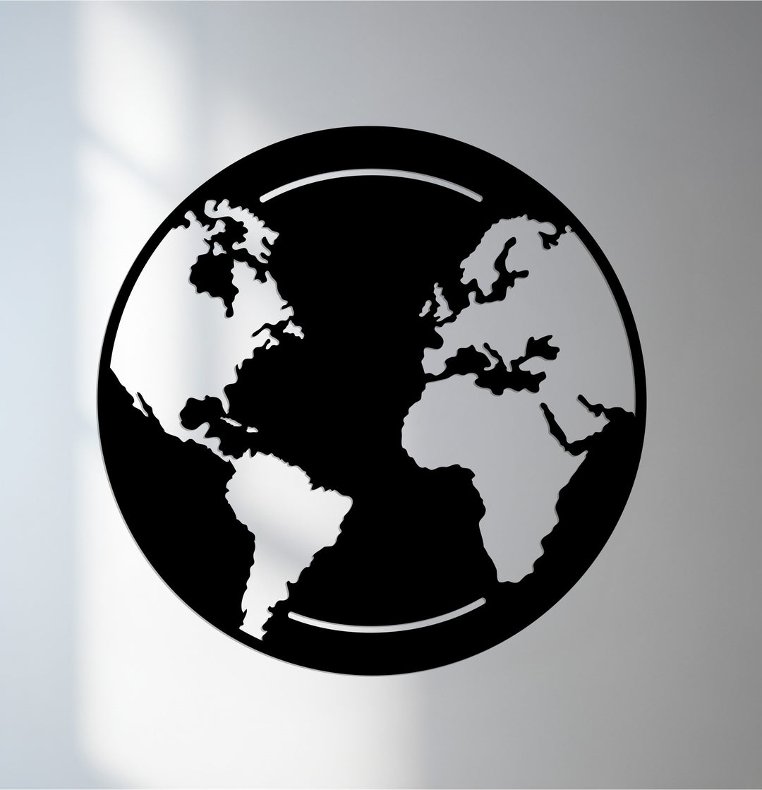 Round world map metal wall art