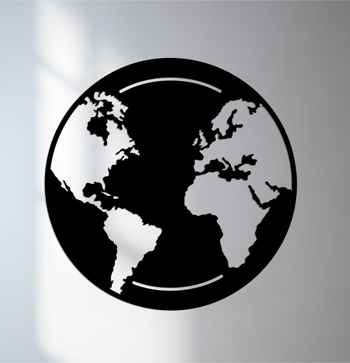 Crafted with bold precision, the globe-shaped decoration wall art prominently displays a world map in metal, offering a modern travel-themed aesthetic.