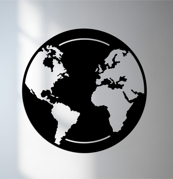 Round world map metal wall art